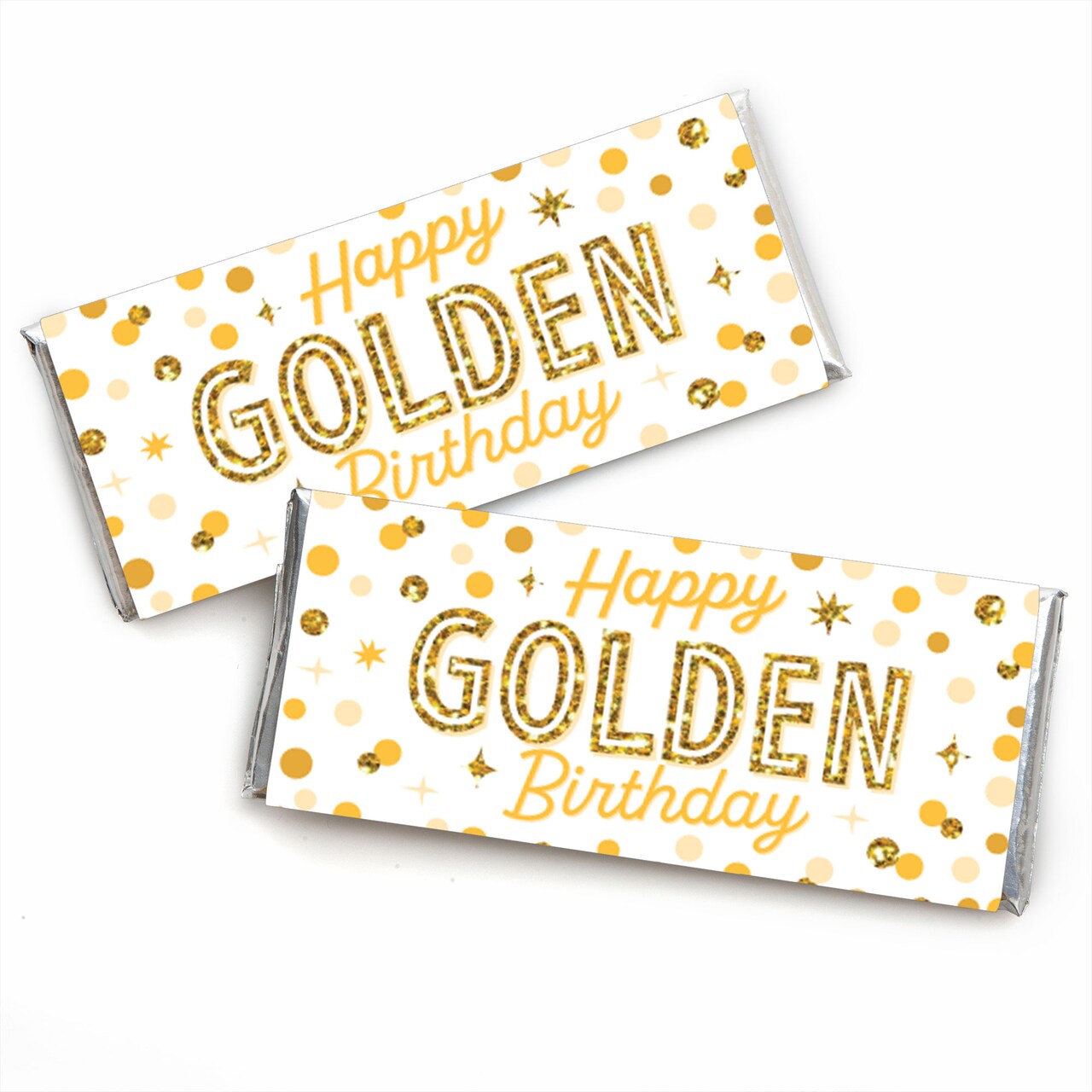 Big Dot of Happiness Golden Birthday - Candy Bar Wrapper Happy Birthday Party Favors - Set of 24